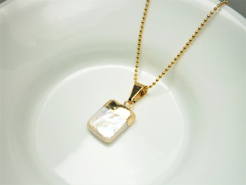 White mother-of-pearl necklace gold-plated, chain with white mother-of-pearl pendant diamond, real mother-of-pearl necklace image 5