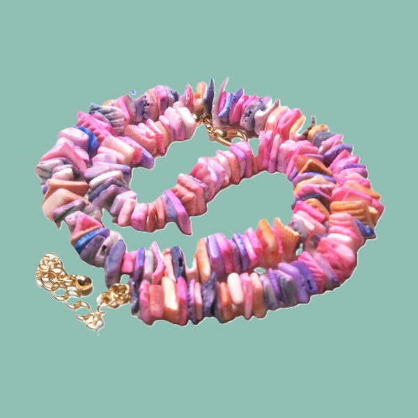 Muschel Splitter Kette Beere, Muschel Halskette Pastell Farben, Splitterkette lila, rosa, aprikose, Sommerkette, Strand Schmuck