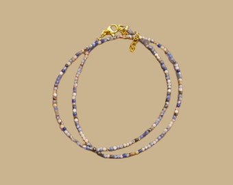 Collier sodalite, véritable collier de perles de pierres précieuses, petites perles en pierre naturelle, chaîne courte