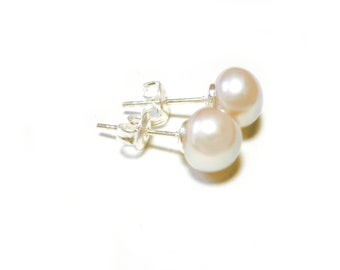 Pearl stud earrings silver 925, cultured pearl earrings, pearl earrings