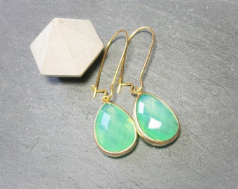 Mint green crystal opal earrings, gold plated stainless steel earrings with drop pendant