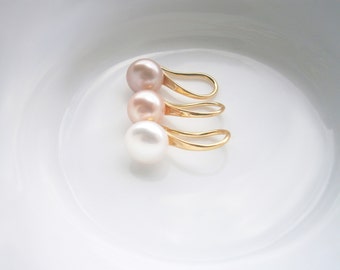 Echte Perlen Ohrringe Gold vergoldet, Zuchtperlen weiß, apricot oder flieder, Perlenohrringe, Süßwasser-Perlen