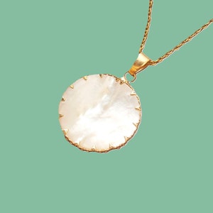 White mother of pearl necklace, gold plated chain with white mother of pearl pendant