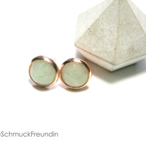 Aventurine earrings light green, green natural stone stud earrings, gemstone earrings rose gold plated