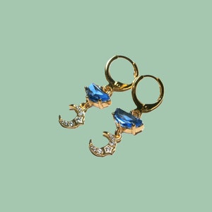 Blaue Kristall Halskette Meer mit Zirkonia Sternen, Kette Gold vergoldet, Meer, Sternenhimmel Bild 2