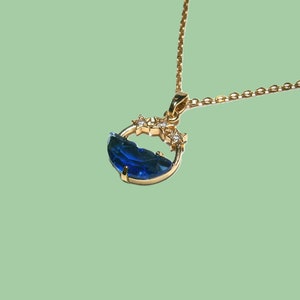 Blaue Kristall Halskette Meer mit Zirkonia Sternen, Kette Gold vergoldet, Meer, Sternenhimmel Bild 8