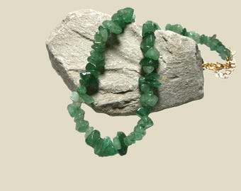 Halskette Aventurin Splitter: Grüne Edelstein Splitterkette, kurze Naturstein Kette, Rohstein Choker
