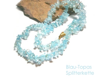 Blautopas Splitterkette, hellblaue Topas Halskette, blaue Edelstein Splitter Kette, natürliche Steine, Edelsteinkette