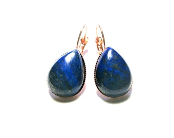 Lapis lazuli earrings gold or rose gold plated, lapis lazuli natural stone earrings drops, blue gemstone earrings