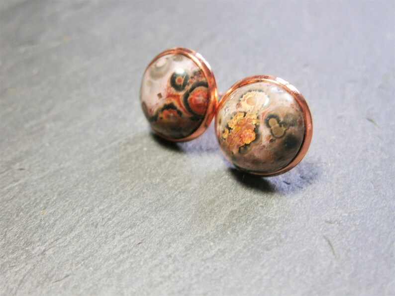 Stud earrings Jasper natural stone gemstone rose gold plated