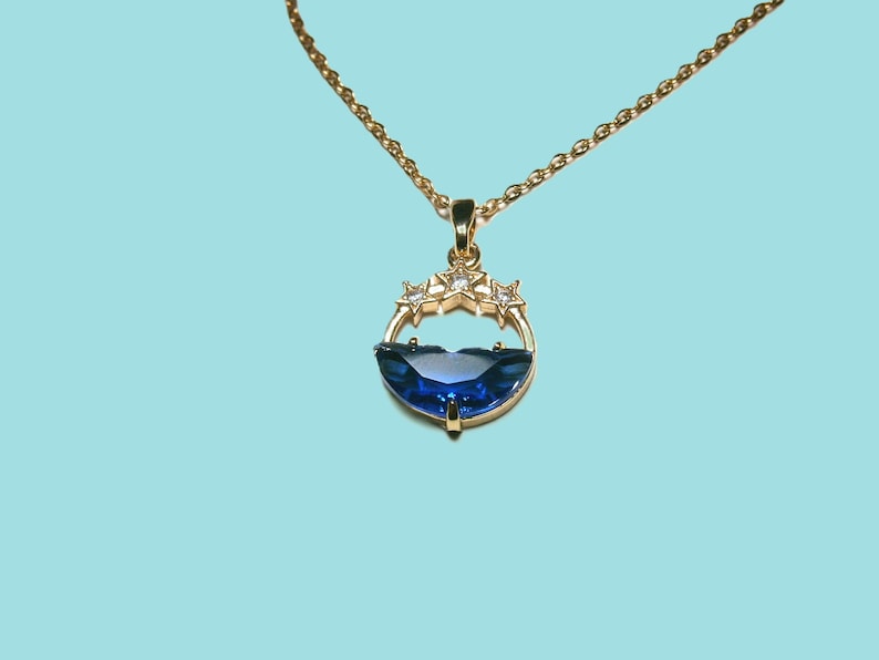 Blaue Kristall Halskette Meer mit Zirkonia Sternen, Kette Gold vergoldet, Meer, Sternenhimmel Bild 6