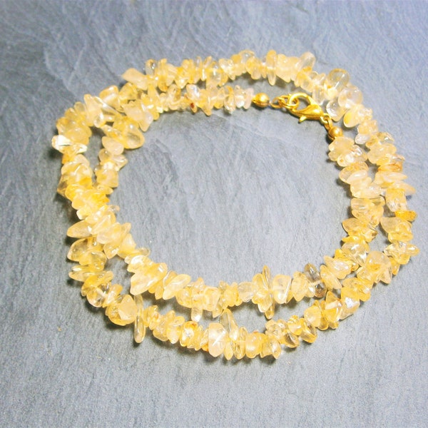 Citrin Splitterkette, gelbe Naturstein Splitter Halskette, Edelstein Kette gelb, Geburtsstein Schmuck November