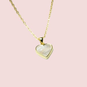 Mother of pearl heart necklace gold plated, chain with white and gold heart pendant, mother of pearl necklace image 5