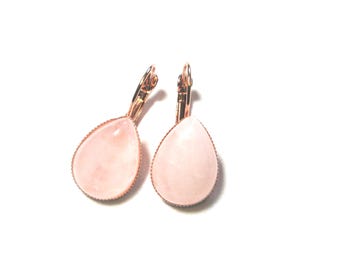 Gold-plated rose quartz drop earrings: Pink gemstone drop earrings, natural stone jewelry