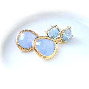 Aquamarine and blue topaz crystal earrings, silver 925 gold-plated earrings, blue gemstone earrings, light blue earrings