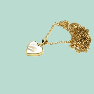 Mother of pearl heart necklace gold plated, chain with white and gold heart pendant, mother of pearl necklace image 6