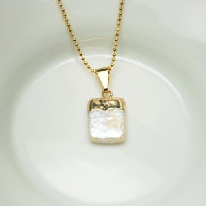 White mother-of-pearl necklace gold-plated, chain with white mother-of-pearl pendant diamond, real mother-of-pearl necklace image 7