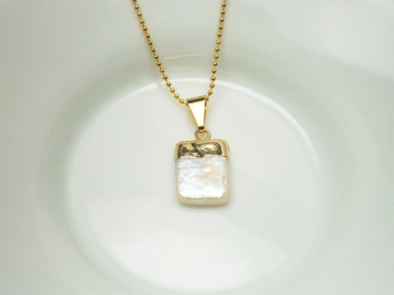 White mother-of-pearl necklace gold-plated, chain with white mother-of-pearl pendant diamond, real mother-of-pearl necklace image 7