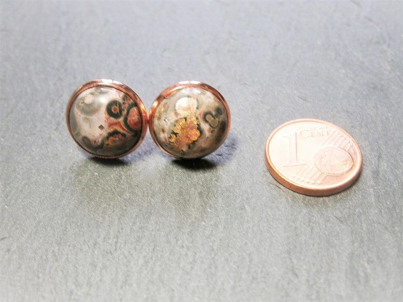 Stud earrings Jasper natural stone gemstone rose gold plated