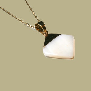 White mother-of-pearl necklace gold-plated, chain with white mother-of-pearl pendant diamond, real mother-of-pearl necklace image 2