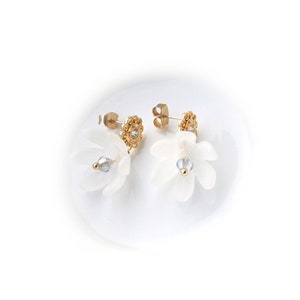 White bellflower earrings gold plated with zirconia, flower earrings, romantic earrings image 9