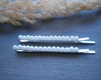 Silberne Haarspangen mit kleinen weißen Perlen, Haarklammern, Braut Haarschmuck, zwei Spangen, Haarclips Set