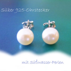 Weiße Perlen Ohrringe 925 Sterling Silber, Echte Süßwasser Zuchtperlen Ohrstecker