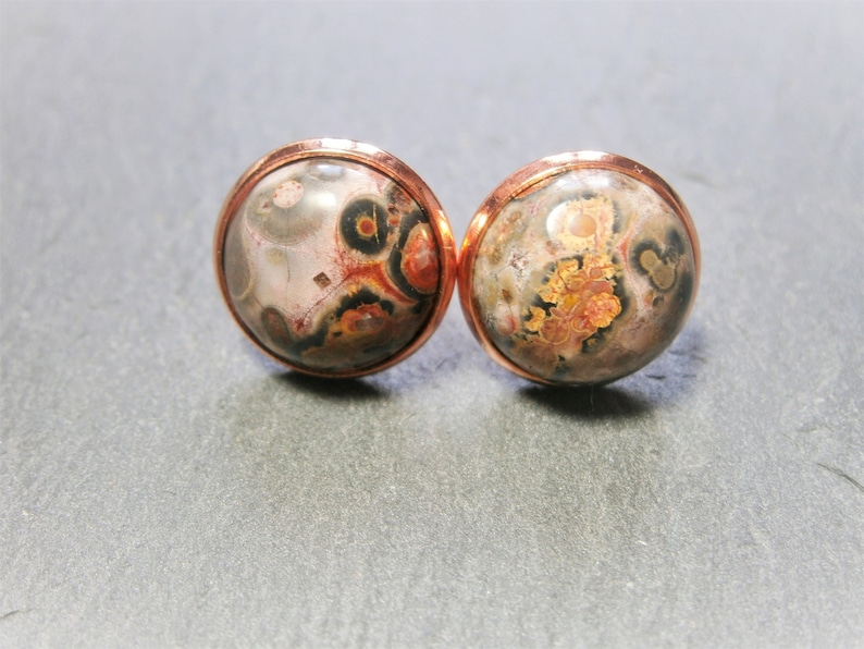 Stud earrings Jasper natural stone gemstone rose gold plated