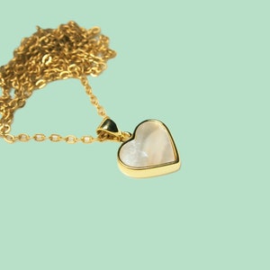 Mother of pearl heart necklace gold plated, chain with white and gold heart pendant, mother of pearl necklace image 9