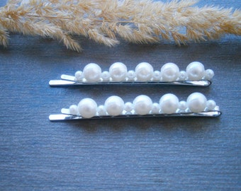 Fermagli per capelli in argento con perle bianche, fermagli per capelli, accessori per capelli da sposa, un paio, due pezzi, set