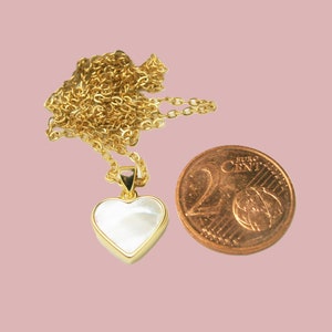 Mother of pearl heart necklace gold plated, chain with white and gold heart pendant, mother of pearl necklace image 7