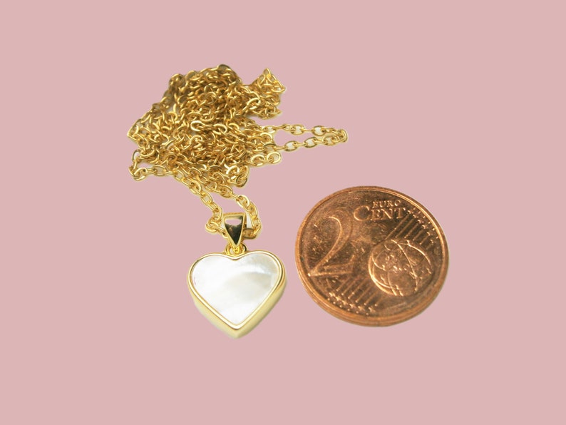 Mother of pearl heart necklace gold plated, chain with white and gold heart pendant, mother of pearl necklace image 7