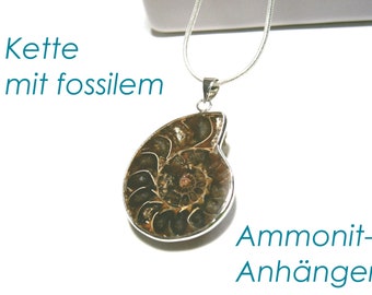 Ammonite necklace, ammonite chain, silver plated chain, pendant fossil shell, snail, real fossil