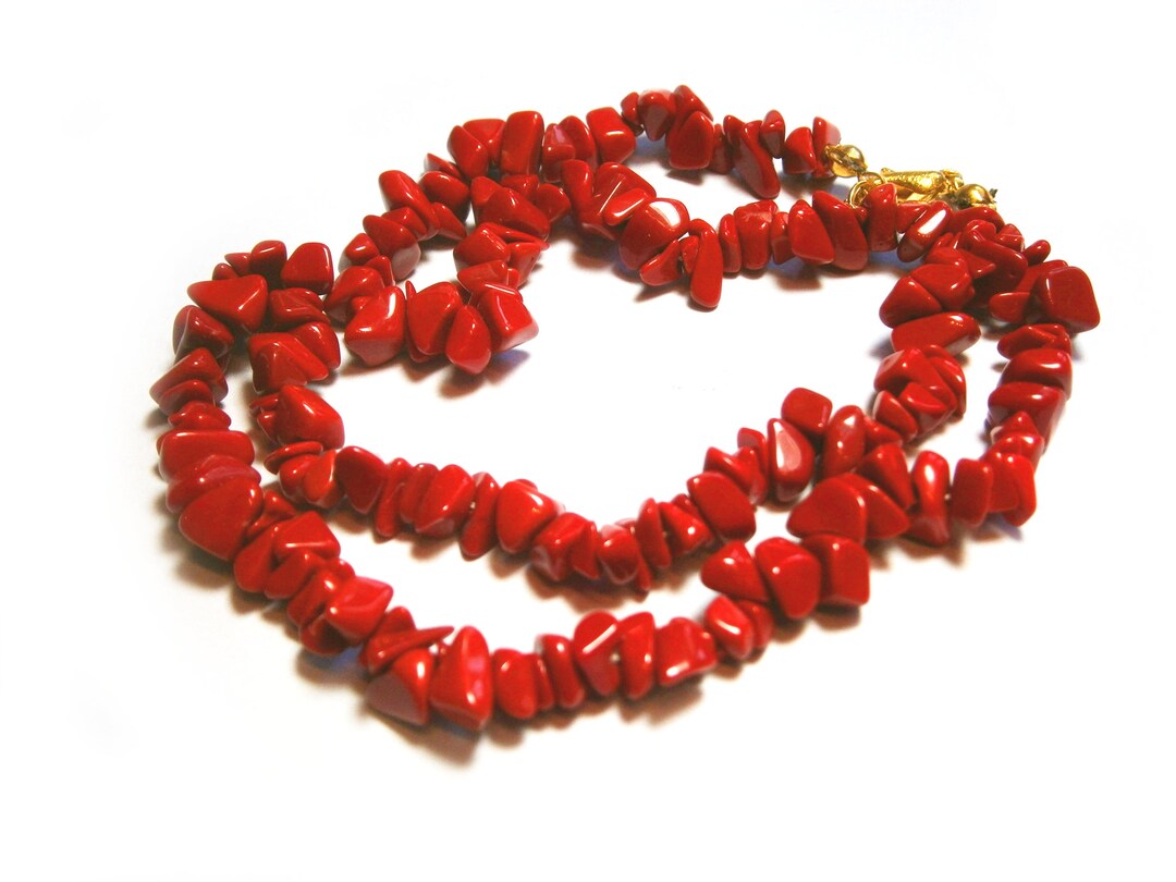 Necklace Red Coral Splinters: Short Gemstone Splinter Necklace, Natural ...
