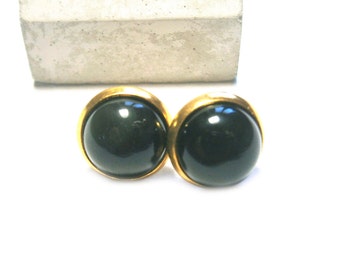 Black onyx earrings, gold plated gemstone stud earrings, unisex natural stone earrings, black onyx stud earrings