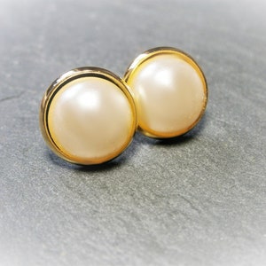 Large pearl stud earrings, white pearl earrings, shell pearl earrings image 5