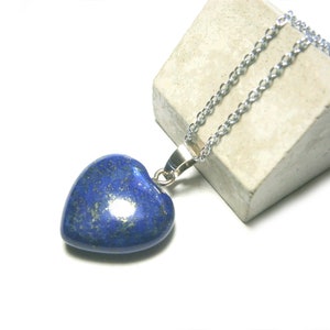 Lapis lazuli heart necklace 925 sterling silver, pendant lapis lazuli natural stone, gemstone necklace blue