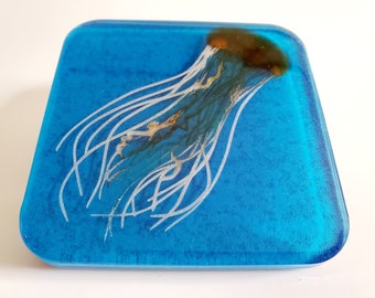 Set of 4 jellyfish resin coaster