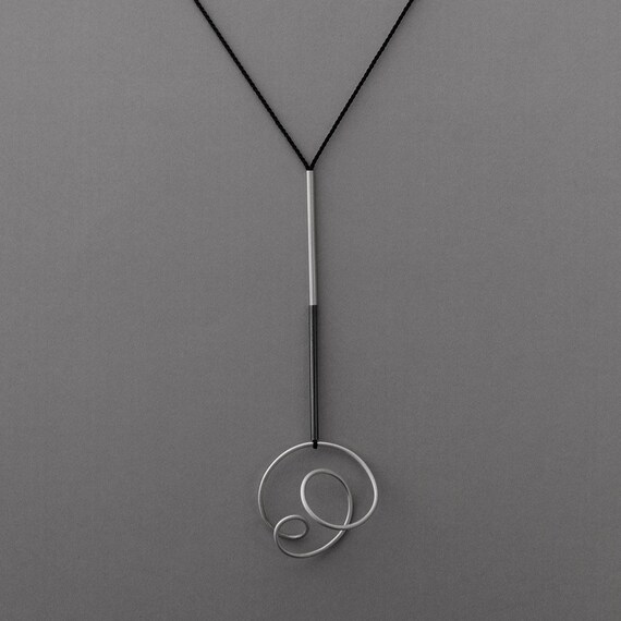 Items similar to Long contemporary necklace. "Loops" series. Sterling