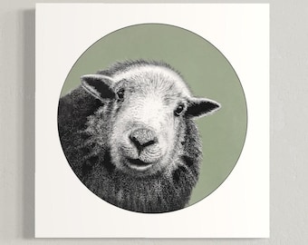 Kunstdruck mit Herdwick-Schafen, Wandbild mit grünem Kreis