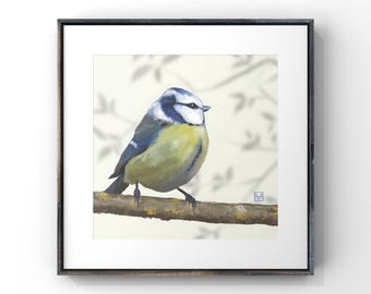 ブルーティット、オリジナル絵画のジクレー版画、イギリスの庭の鳥