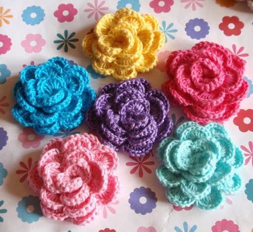6 Crochet Flowers YH-121-02 | Etsy