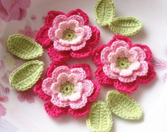 3 Crochet  Flowers With Leaves YH - 071-05