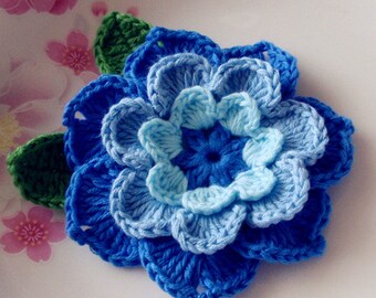 Crochet Flower (3 inches) In Lt Blue, Blue, Dark Blue YH-077-04