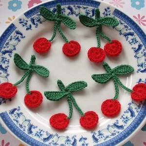 5 Crochet Cherries In Red, Green YH 041-02 image 2