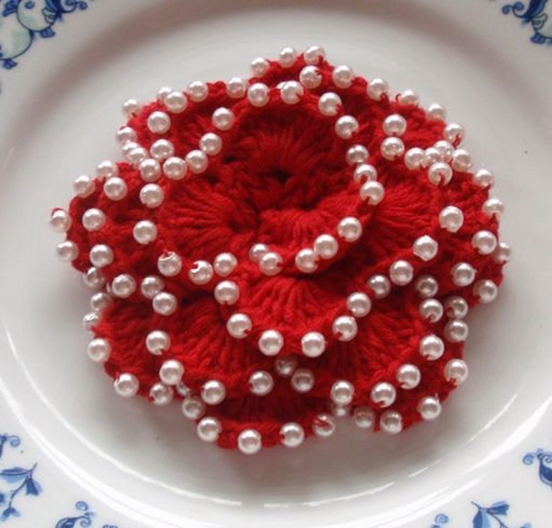 Crochet Flower With Pearls in 3 inches YH-009-07 image 3