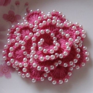 Crochet Flower With Pearls in 3 inches YH-009-07 image 4