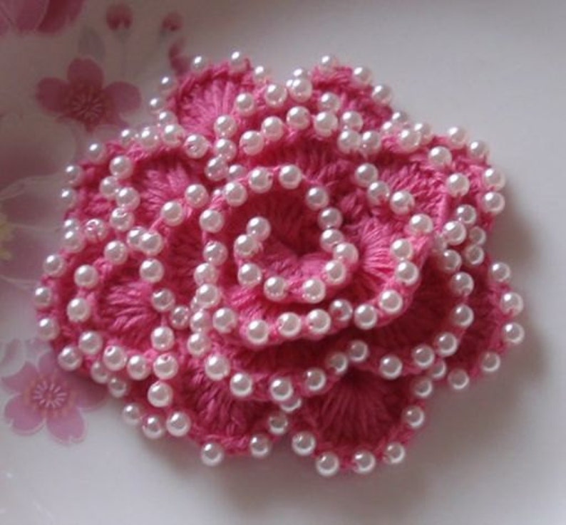 Crochet Flower With Pearls in 3 inches YH-009-07 image 4