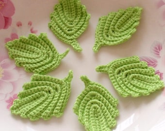 6 Crochet  Leaves In Lime Green YH-217-01