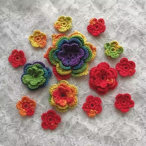 14 Crochet Flowers Applique In  Rainbow Color